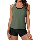 Aleumdr Womens Athletic 3 Piece Tankini Swimsuits with Shorts Swim Tank Tops with Sports Bra and Boyshorts Bathing Suits