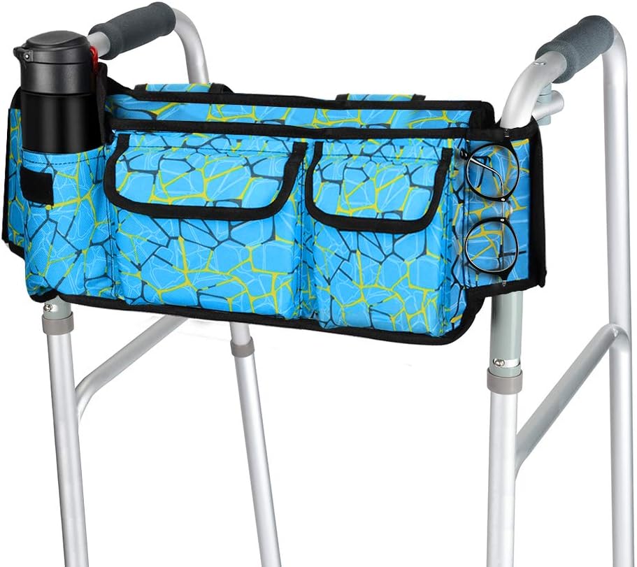SupreGear Walker Bag, [Versión Revisada]Bolsa para Organizador Cesta Plegables para Cualquier Tipo Andador/Rollator/Silla de Ruedas, Gancho y Bucle Actualizado, Fácil Acceso Bolsillo Cremallera