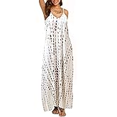Summer Casual Sundress Long Dresses for Women 2025 Floral Printed Bohemian Spaghetti Strap Floral Long Maxi Dress with Pockets (Medium,AA-Coffee)