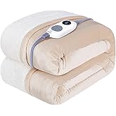Westinghouse Heated Throw Blanket, Soft Flannel to Sherpa Electric Throw with 6 Heating Levels, 2-10 Hours Time Settings, Fast Heating, Machine Washable 50x60 Inch, Ivory