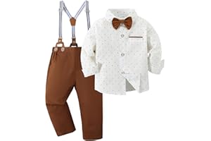 ZOEREA Toddler Baby Boy Suit Clothes Gentleman Wedding Outfits Long Sleeve Dress Shirt + Suspender Pants + Bowtie 1-5T