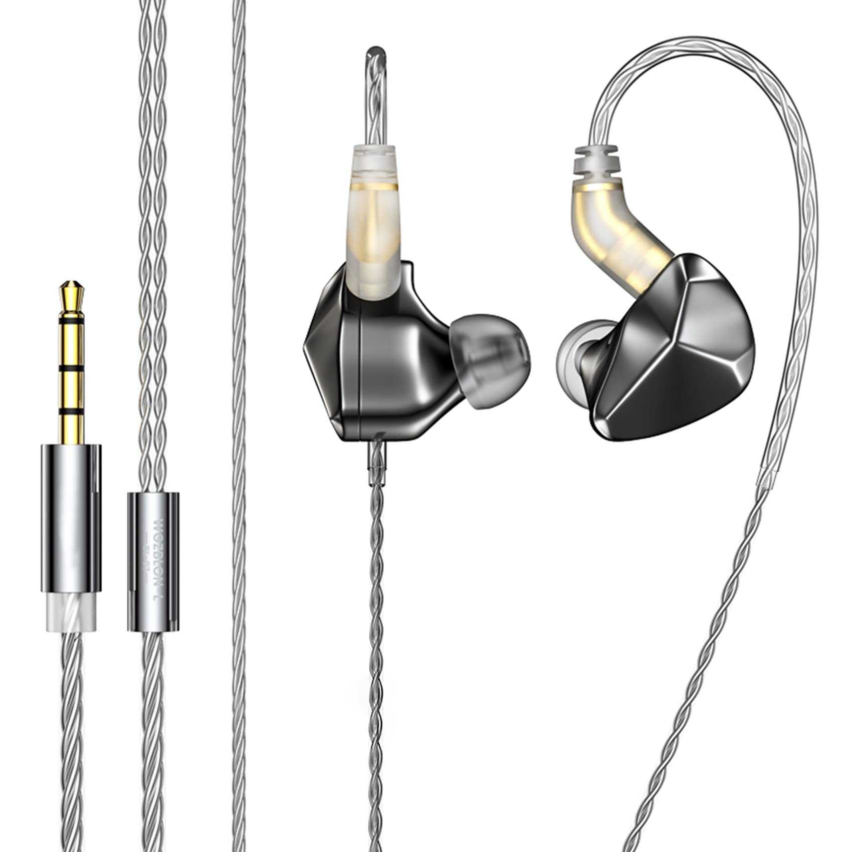 NEX WGZBLON BL-07 HiFi In Ear Monitors, 10mm Fiber Diaphragm high resolution Zinc Alloy Cavity, 2Pin Detached Design Headphone Earphone for musician Drummer Singer (Without Mic, Gun)