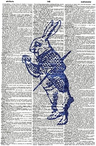 BLUE WHITE RABBIT ART PRINT - VINTAGE ART PRINT - ALICE IN WONDERLAND ART PRINT - Vintage Dictionary Art Print - BOOK ART PRINT - NURSERY ART PRINT - Illustration - Picture - Wall Hanging 572D