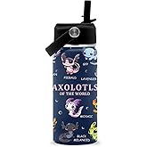 FAIVHSO Axolotl Gifts, 16 oz Water Bottle with Straw Lid, Stainless Steel Insulated Tumbler, Cute Animals Water Bottle, Axolotl Cup Gifts for Birthday Christmas (1pcs)