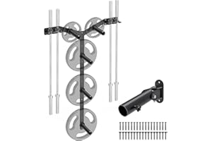 Lifeswell Wall Mounted Weight Plate Rack, Heavy Duty Olympic Barbell Holder & T Bar Row Landmine Attachment, 5 Pegs & 4 Barbell Storage, Space-Saving Home Gym Organizer