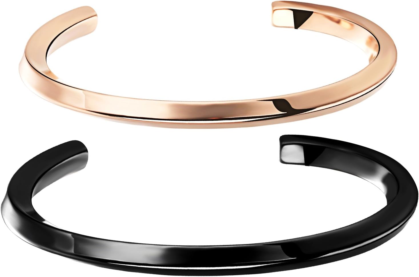 Cupimatch 2pcs stainless steel couples bracelets / partner bracelets / friendship bracelets for men and women - highly polished, half a circle, black and rose gold
