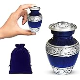 Brass Small Keepsake Cremation Urns for Human Ashes Adult with Velvet Bag, Purple Marble Finish, Hand Engraved Mini Funeral Urns for Both Male and Female, 3" Inch Size
