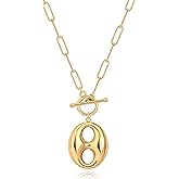 POTESSA 18K Gold Plated Pendant Necklace Medallion Coin Y Shaped Chain Toggle Necklace for Women Trendy Jewelry