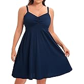 Pinup Fashion Women Plus Size Sundresses Casual Summer Short Spaghetti Strap Sleeveless A Line Beach Dresses with Pockets