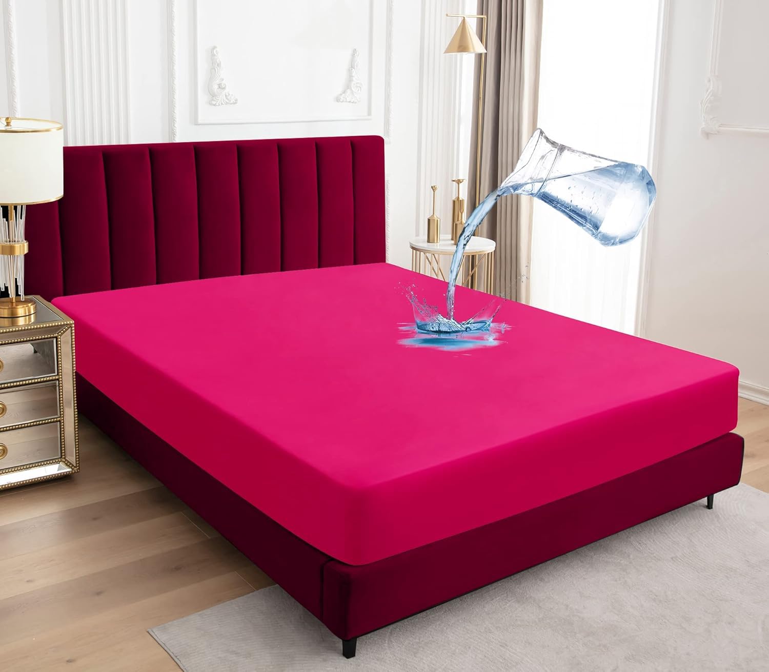 Mattress Protector Waterproof Small double,122x190cm Mattress Cover, Waterproof Fitted Sheet, Mattress Protector with Band Mattress Covers - Deep Pink