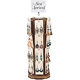 Ikee Design Free Assemble 24 Hooks Wood Hexagon 6 Sided Rotating Jewelry Display Stand Tower for Earrings,Bracelets, Keychain Earring Display Stand for Selling, Showcase, Brown Color
