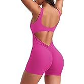 YEOREO One Piece Workout Jumpsuits for Women Backless Tummy Control Sleeveless Jumpsuits Lizvette V Back Scrunch Yoga Romper