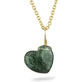 CRYSTALINES Natural Green Rutiled Quartz Gemstone Necklace, Polished Heart Stone Dainty Pendant, Handmade Jewelry, Wicca & Reiki Healing Crystal, Gold Plated Chain, Christmas Gift for Her-18inch