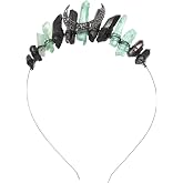 CoTeeZa Witch Crystal Headband Crown for Women Green Black Quartz Tiara | with Moon, Fairy Elf Circlet Viking Celtic Headpiece for Renaissance Cosplay Halloween Headwear