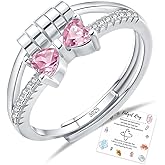HEEYA Birthstone Rings for Women,Anxiety Ring,Dainty Sterling Silver Plated Bow Spinner Fidget Ring,Adjustable Birthstone Ring for Women,Birthday Christmas Gifts for Wife Daughter Sister
