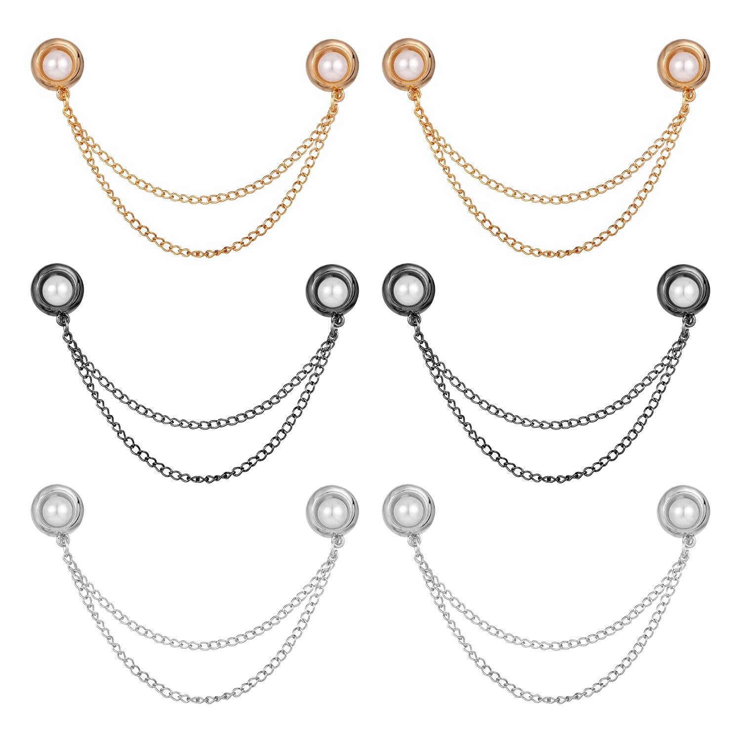 6pcs Magnet Clothing Pins, Metal Magnetic Clothing Clips with Chain Multi-Use Strong Magnet Pin Magnetic Button Clips for Fixing Hem of Clothes Long Pants Legs Sleeves of Shirts(Pearl Style)