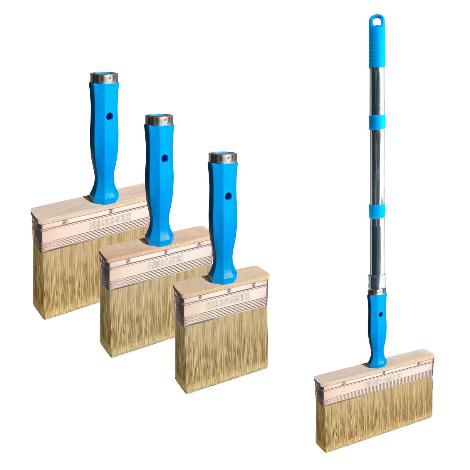 Deck Stain Brush, 3 PCS Wide Paint Brushes (4", 5", 6") for Faster Coverage with 1 Piece Extension Pole (33.5"), Stain Brushes for Wood, Deck, Walls, Fence and House Image