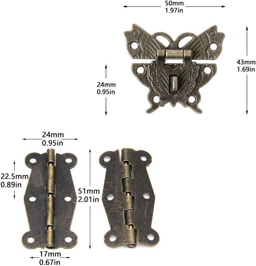 JINXM Antique Bronze Embossing Latch Hasps (for Lock) with Hinges and Screws for Decorative Cabinet Small Wooden Box Project - Image 3