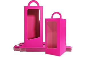 Senfaro 12 Hot Pink Party Favor Boxes 90s Doll Pink Girls Birthday Gift Gable Treat Box Candy Goodie Tall Gable Window Box for Girl Princess Birthday Wedding Bridal Shower Bachelorette Decorations
