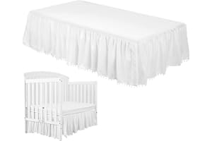 Crib Bed Skirt Girl Boy, Soft Breathable Baby Crib Bedding, Pleated Dust Ruffled Bed Skirt with Pompoms, 4 Sides Pleated Micr
