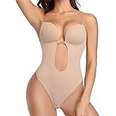 JOYSHAPER Women Plunge Backless Body shaper Bra Bodysuit Low back Thong Shapewear for Backless Dress Black 2XL