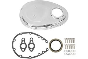 Timing Chain Cover Kit Timing Chain Cover Silver Polished Engine Timing Gasket Seal Bolts Kit Replacement for SBC 283 327 305