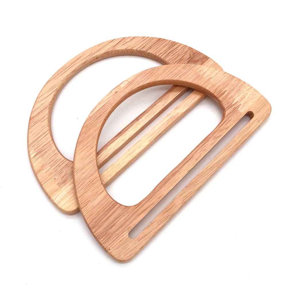 POFET 2Pcs D Shape Wooden Handle Replacement for Handmade Bag Handbags Purse Handle Charming Frame Canvas Shopping Tote