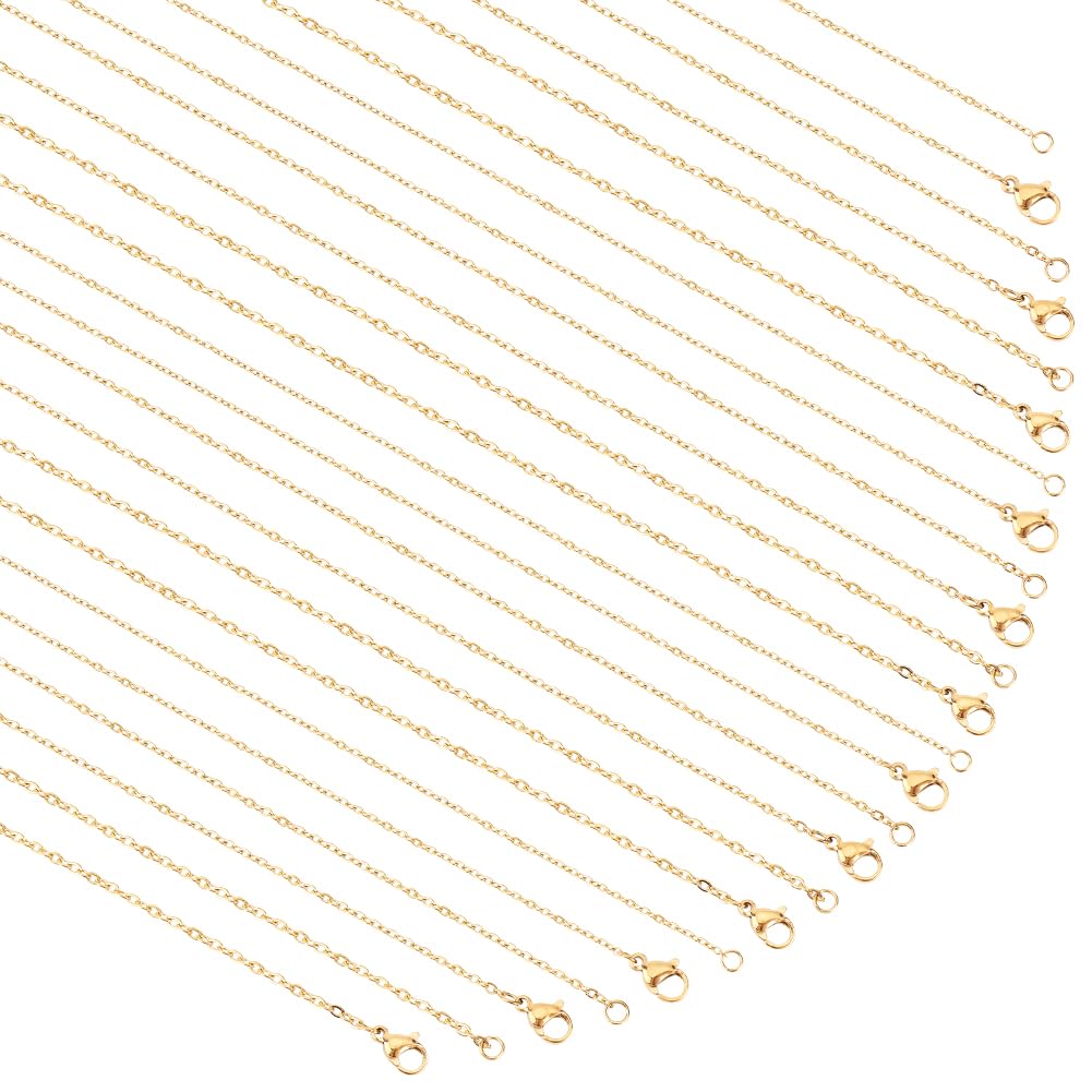 PH PandaHall 3 Sizes 18K Gold Plated Cable Chain 12pcs Long Necklace Chains Gold Necklaces, 45.7cm Necklace Chains for Women Men Charms Pendant Jewellery Gifts Making, 1/1.5/2mm Thick