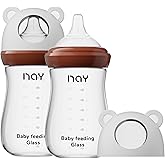 yanyoyo Natural Glass Baby Bottle for Breastfeeding Babies, 8oz Anti-Colic Baby Bottle with Natural Response Nipple(M), Clear, Wide Neck, 2 Pack, 3 Months+