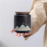 NS Online Black Small Urn Ashes Keepsake - 3.3 inches Ceramics Sharing Small Mountain Urn, Capacity 10 Cubic inches Memorial urn for Human, Pets - Qnty 1
