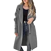 Saodimallsu Womens Long Cardigan Sweaters Chunky Knit Open Front Button Lapel Casual Fall Coatigan Jackets