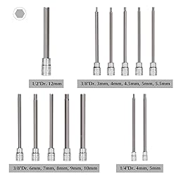 EMENTOL 13PCS 1/4", 3/8" and 1/2" Drive Long Hex