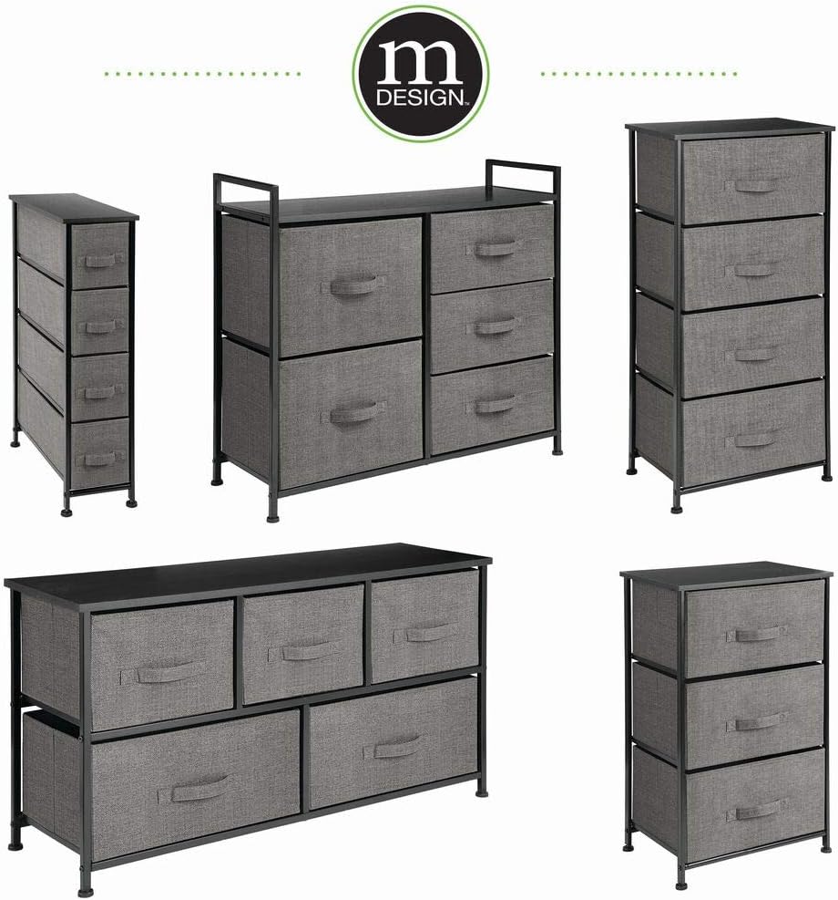mDesign Vertical Dresser Storage Tower - Sturdy Steel Frame, Wood Top, Easy Pull Fabric Bins - Organizer Unit for Bedroom, Hallway, Entryway, Closets - Textured Print - 3 Drawers, Charcoal Gray/Black: Home & Kitchen