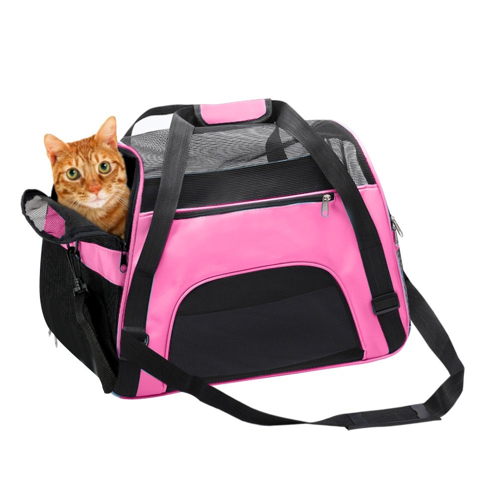 DONYER POWER Soft Sided Pet Carrier for Cats Comfort Airline Approved Under Seat Travel Tote Bag, with Mesh Top and Sides,PINK