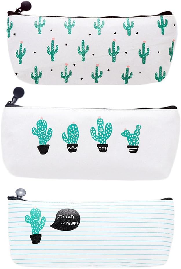 Dosige Lovely Cactus Pencil Case Canvas Pen Pencil Pouch Coin Purse Pouch Cosmetic Makeup Bag for Lady Girl, Set of 3