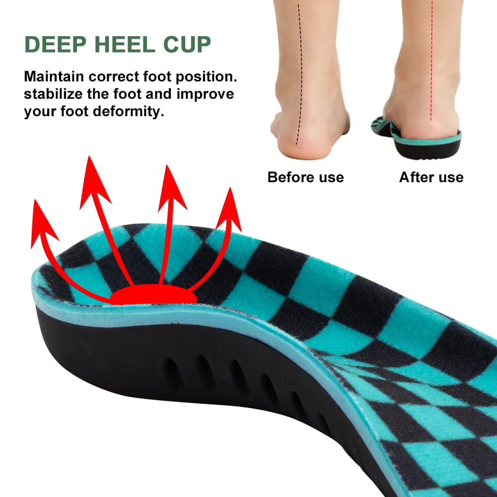 Bacophy Kids Arch Support Insoles Children Orthotic Inserts for Plantar Fasciitis, Flat Feet, Heel Pain Relief, Premium Pu, TPU, Gel Shock Absorption Deep Heel Cup Cushioning Inner Sole