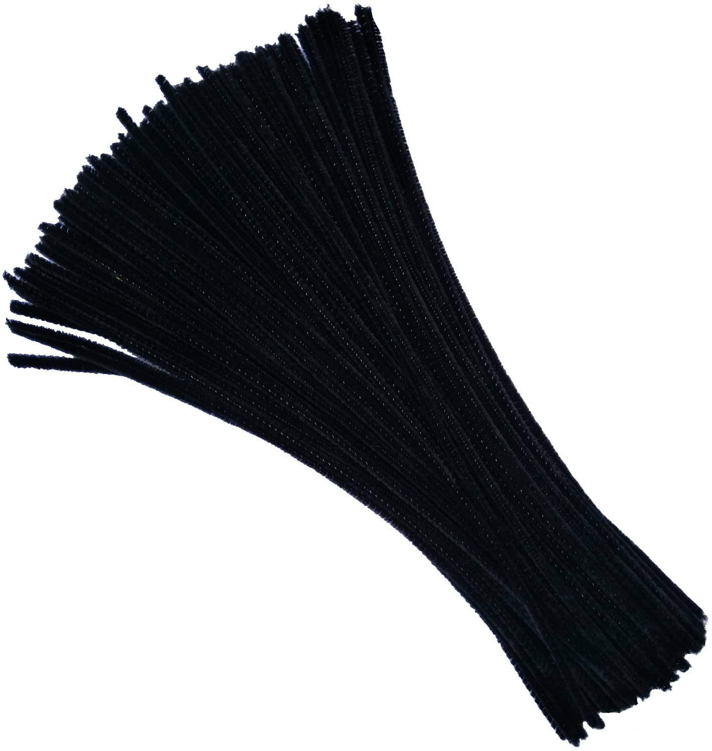Carykon 100 Pieces Fuzzy Chenille Stems Pipe Cleaners for Arts and Crafts (Black)
