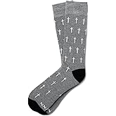 Men's Alynn Designer Faith Gray Holy Cross Inspirational Novelty Dress Crew Socks