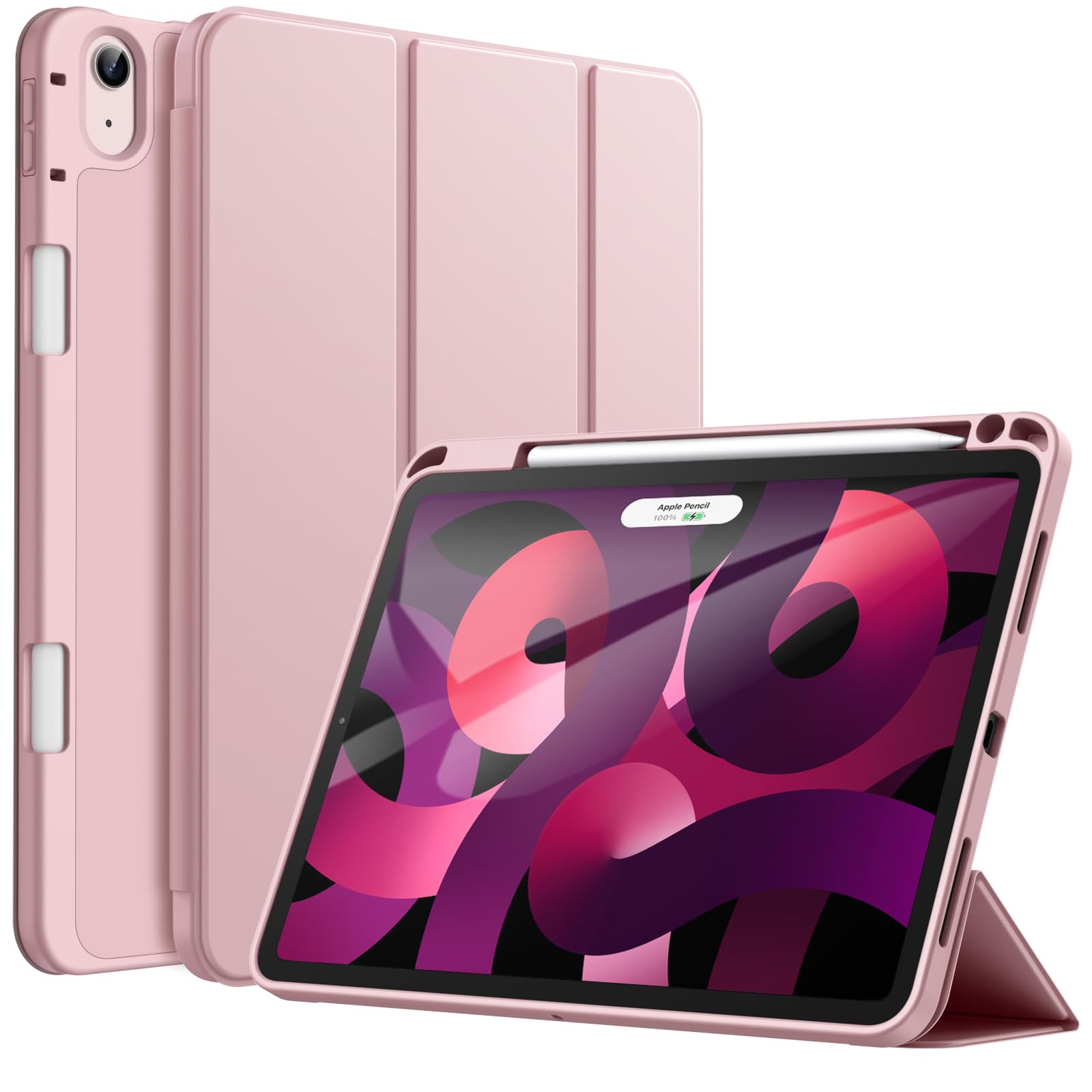 JETech Case for iPad Air 11-Inch M4/M3/M2 (2026/2025/2024), iPad Air 5/4 (2022/2020 5th/4th Generation 10.9-Inch) with Pencil Holder, Slim Tablet Cover with Soft TPU Back, Auto Wake/Sleep (Pink) — image 1
