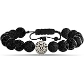 True Religion 9mm Black Bead Horseshoe 11 Inch Long Adjustable Bracelet for Men Stainless Steel