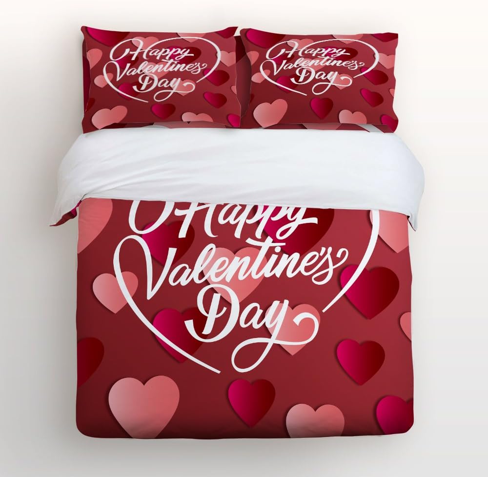 King Size Valentine'S Day HeartShaped Pattern Bed Sheet Set 38 Piece