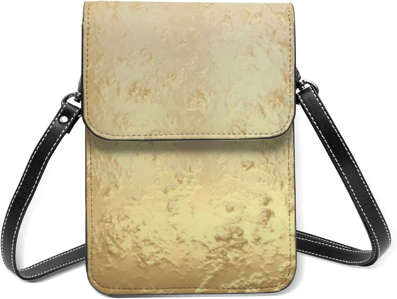 Ladies Crossbody Phone Bag Lightweight Shoulder Bags Gold Rough PU Leather Cellphone Purse