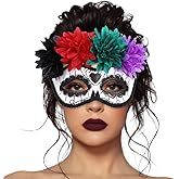 Nicute Masquerade Mask Mexican Day of the Dead Mask for Women Men Sugar Skull Flower Eyemask Fancy Carnival Party Masque