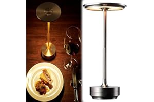 BSDDP Table Lamp, Small Wireless Rechargeable Lamps Cordless, Kitchen LED Warm Light Countertop, 3 Color Portable Modern Brass Decorative Touch Lights for Dinner, Patio, Bedroom, Living Room