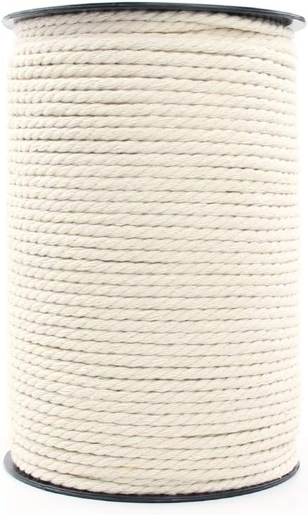 RIVERKING Cotton Ropes,3 Strand Twisted 100% Natural Cotton Cords,Decorative Plant Hangers Wall Hanging Cords for Handmade,Craft Making,Dream Catcher,4mm 220yd