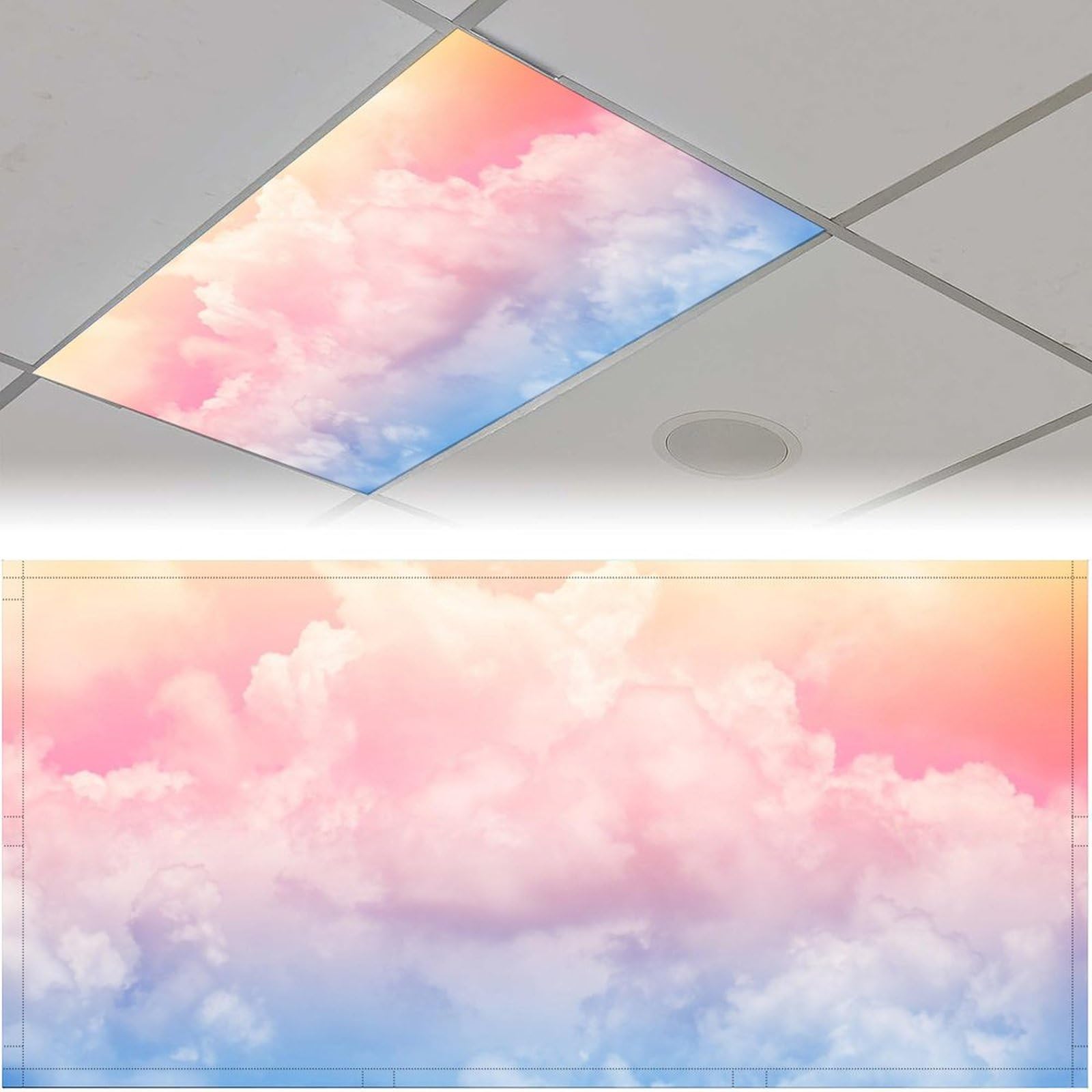 Photo 1 of 2 Pack Fluorescent Light Cover for Ceiling Light - Colorful Clouds Magnetic Light Covers Classroom, Light Filters Drop Fluorescent Light Shade Panel for Office Home School,4 x 2 Ft