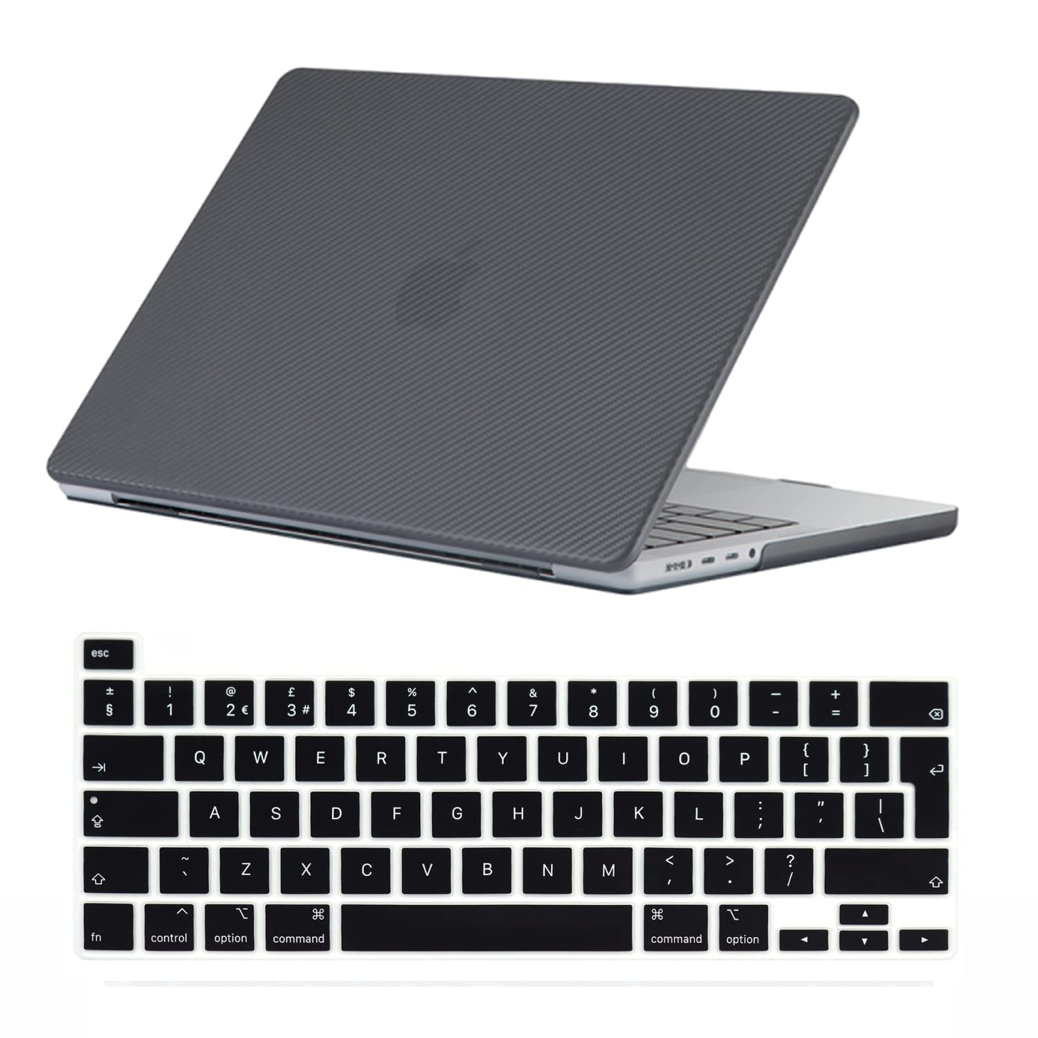 Se7enline Compatible with MacBook Pro 13 inch Case 2023 2022 2021 2020 Model M1/M2 A2338/A2251/A2289 Laptop Hard Shell Case with Keyboard Cover Skin(UK Layout),Carbon Fiber Black
