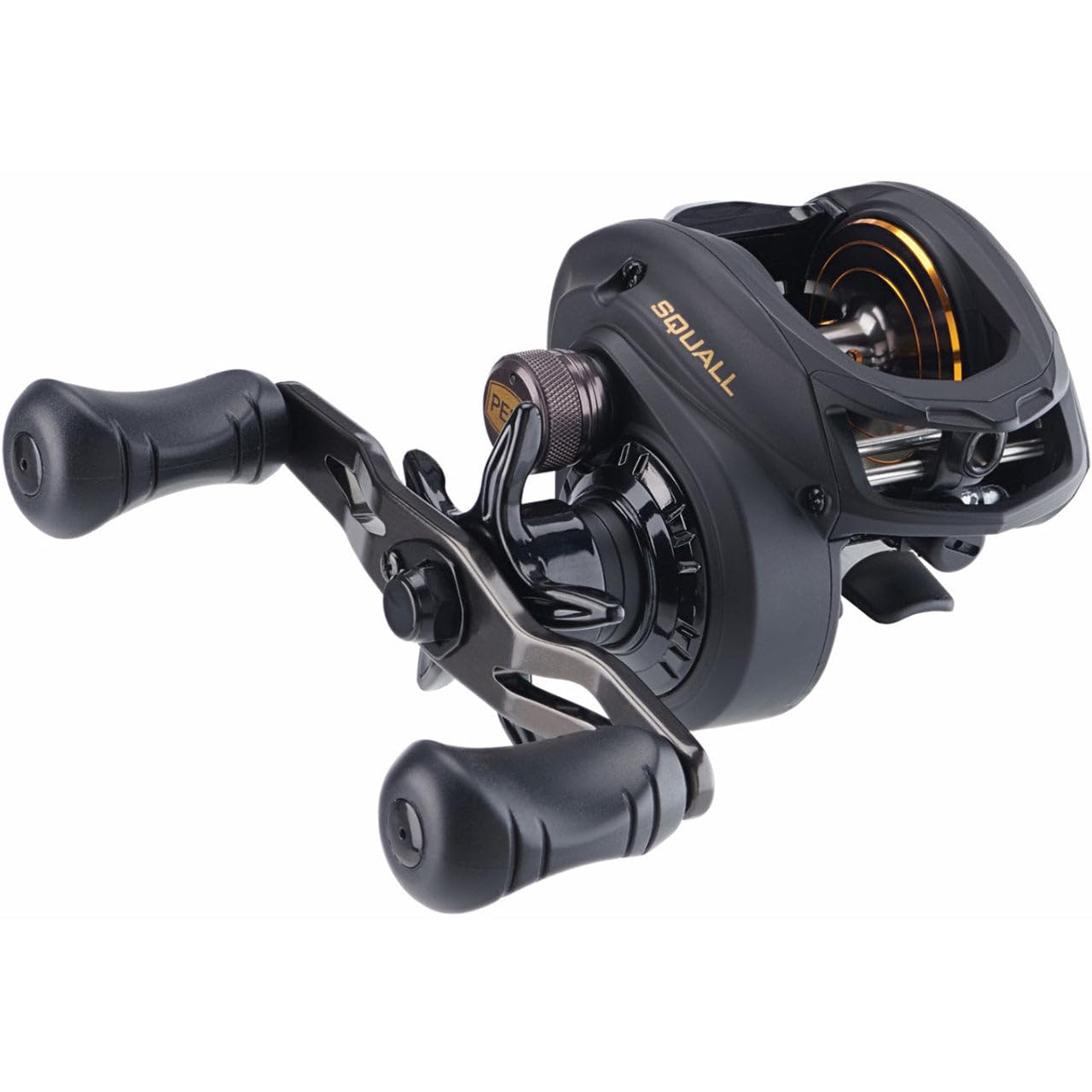 PENN Squall Low Profile Reel, Fishing Reel, Low Profile Baitcast Reels, Sea - Inshore Fishing,Unisex, Black Smoke, 300 | Right Hand