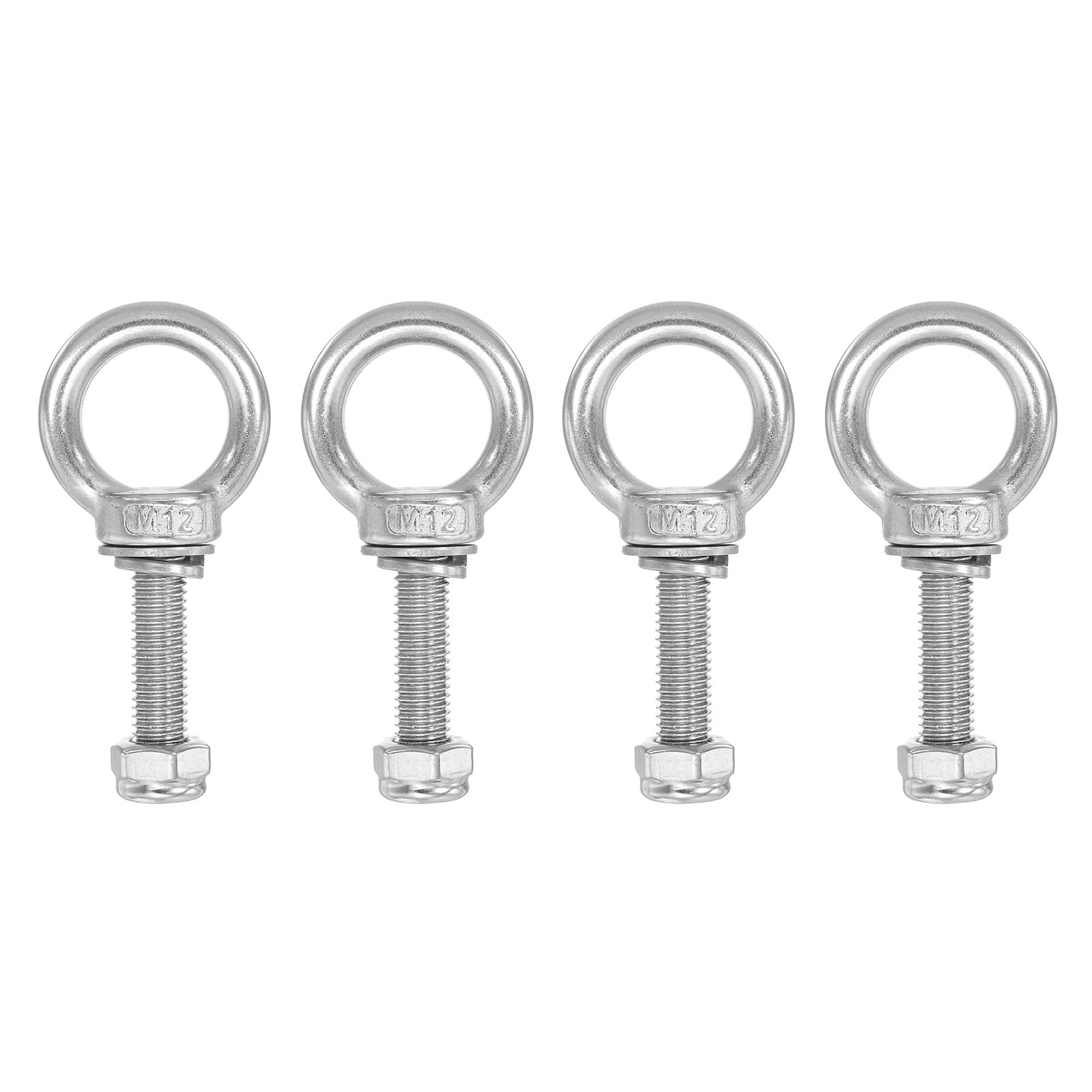 PATIKIL Lifting Shoulder Eye Bolts, M12x40 304 Stainless Steel Male Thread with Hex Screw Nut Gasket Flat Washer for Hanging Securing Chain Wire Rope, 2 Sets