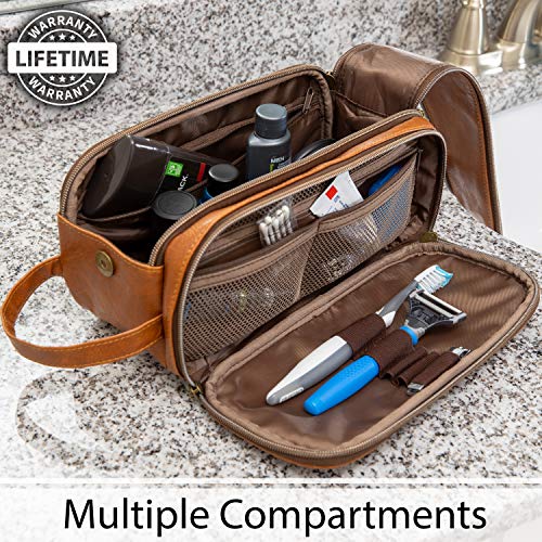 Toiletry Bag for Men or Women - Dopp Kit For Travel. Large Cosmetic and Shaving Bag. Toiletries Organizer PU Leather Bags (Standard, Brown) 4 Toiletry Bag for Men or Women - Dopp Kit For Travel. Large Cosmetic and Shaving Bag. Toiletries Organizer PU Leather Bags (Standard, Brown)